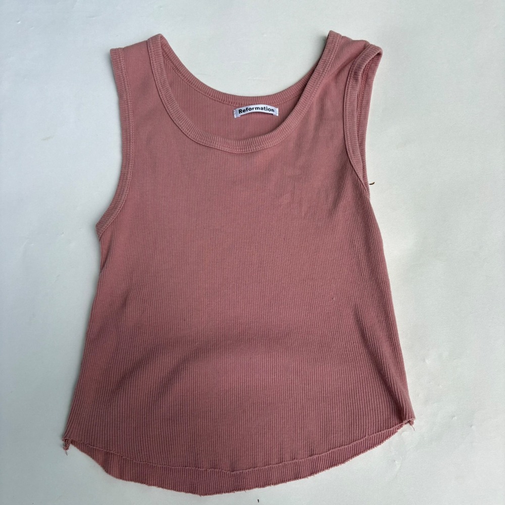 Reformation Womens Ribbed Scoop Neck Tank Top Dusty Rose Pink Raw Hem Small